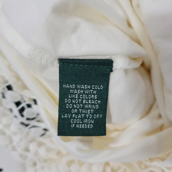 NWOT Ralph Lauren Ivory Crochet Overlay Fringe Hem Shift Dress. PS Faircore Boho - Picture 9 of 10